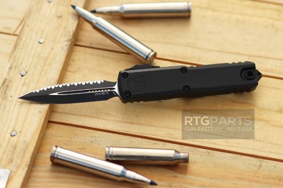 Picture of MICROTECH UTX-85 GEN IV OTF AUTOMATIC KNIFE, BLACK, 3.125" M390 D/E DAGGER FULL SERRATED, 12324-3T