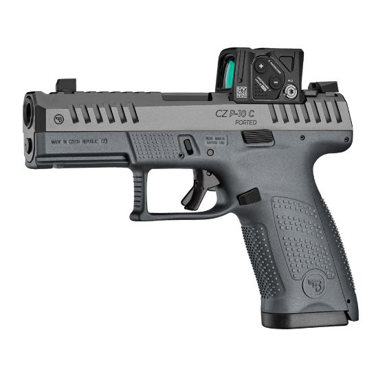 CZ, P-10 C Ported COA, Semi-automatic, Striker Fired, Polymer Frame Pistol, Compact, 9MM, 4" Ported Barrel, Nitride Finish, Black, Contrast Luminescent 3 Dot Sights, Includes Aimpoint COA, 15 Rounds, 1 Magazine, 806703915821, FFL-CZ-91582, RTG Parts