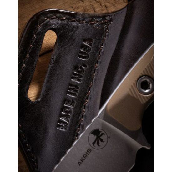 Microtech, Akris, S/E, Fixed Blade Knife, Flat Dark Earth, (3.7 Inch), Stonewash, FDE G10 Handles, Full Tang, M390, Field/Hunting Knife, With Dark Chocolate Sheath, Made in the USA, MICROTECH-95-10DE-1, RTG Parts