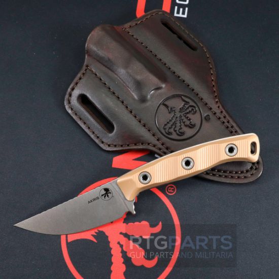Picture of MICROTECH AKRIS STONEWASH STANDARD G10 FDE W/ LEATHER SHEATH 95-10DE-1