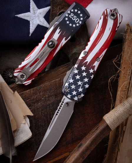 MICROTECH UTX-85 GEN IV S/E 4TH OF JULY 250TH, 3.125" M390, APOLALYPTIC, 12314-10APS-4J250