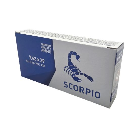STV Technology, Scorpio Ammo, 7.62X39, 124 Grain, Full Metal Jacket, 20 Round Box, 850053775178, AMMO-S762124F, RTG Parts