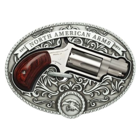North American Arms, Chuckwagon, Derringer, Single Action Only, Micro Compact, 22 WMR, 1.13" Barrel, Stainless Steel Finish, Rosewood Grips, Fixed Sights, 5 Rounds, Includes Belt Buckle Holster, 744253004001, FFL-NAA-22MS-BBO, RTG Parts