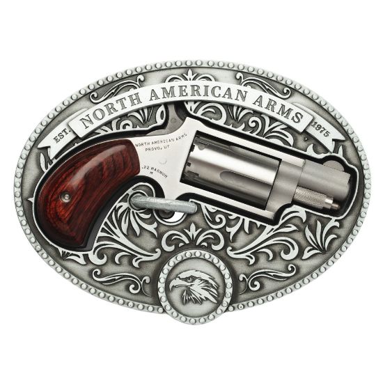 North American Arms, Chuckwagon, Derringer, Single Action Only, Micro Compact, 22 WMR, 1.13" Barrel, Stainless Steel Finish, Rosewood Grips, Fixed Sights, 5 Rounds, Includes Belt Buckle Holster, 744253004001, FFL-NAA-22MS-BBO, RTG Parts