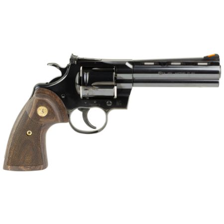 Colt, Python, Revolver, Double/Single Action, 357 Magnum, 5" Barrel, Blued Finish, Black, Blade Front/Adjustable Rear Sight, Wood Grips, 6 Rounds,  Colt's Manufacturing, 098289003591, FFL-COLT-PYTHON-BP5WTS, RTG Parts