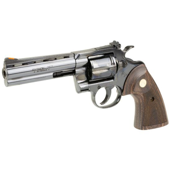 Colt, Python, Revolver, Double/Single Action, 357 Magnum, 5" Barrel, Blued Finish, Black, Blade Front/Adjustable Rear Sight, Wood Grips, 6 Rounds,  Colt's Manufacturing, 098289003591, FFL-COLT-PYTHON-BP5WTS, RTG Parts