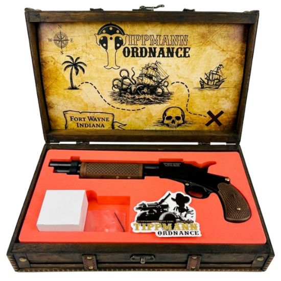 Tippmann Ordnance, Pirate Pistol, Pump Action with Slam Fire, .380ACP, 10" Barrel Threaded 1/2x28, 7+1 Capacity, Steel, Black, Walnut Stock, Treasure Chest Display Case, FFL-TO-DTSR-380, RTG Parts