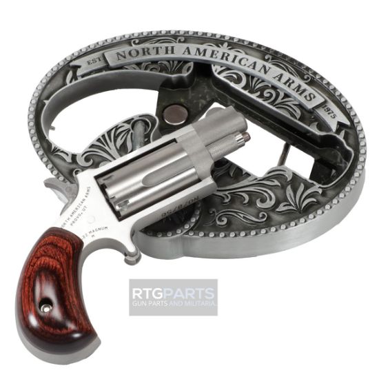 North American Arms, Chuckwagon, Derringer, Single Action Only, Micro Compact, 22 WMR, 1.13" Barrel, Stainless Steel Finish, Rosewood Grips, Fixed Sights, 5 Rounds, Includes Belt Buckle Holster, 744253004001, FFL-NAA-22MS-BBO, RTG Parts