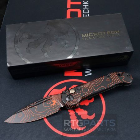 Picture of MICROTECH LUDT GEN III AUTO KNIFE, S/E, SMOOTH HANDLE TOPOGRAPHIC BLACK & ORANGE, 3.5" TANTO, 1135S-1TPBKORCS