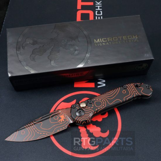 Picture of MICROTECH LUDT GEN III AUTO KNIFE, S/E, SMOOTH HANDLE TOPOGRAPHIC BLACK & ORANGE, 3.5" TANTO, 1135S-1TPBKORCS