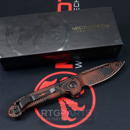 Picture of MICROTECH LUDT GEN III AUTO KNIFE, S/E, SMOOTH HANDLE TOPOGRAPHIC BLACK & ORANGE, 3.5" TANTO, 1135S-1TPBKORCS