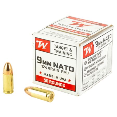 Winchester Ammunition, 9MM NATO 124gr FMJ, W9NATO50, 124 Grain, Full Metal Jacket, 50 Round, 9x19mm, 50rd, FMJ, 020892232617, AMMO-W9NATO50, 9mmammoseek, RTG Parts