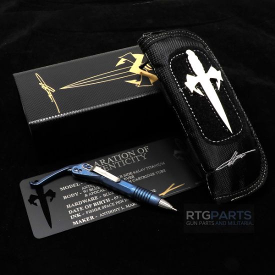Microtech, Siphon II, Lever Action Pen, Titanium, Antique Blue Slab Side Titanium with Blue Titanium Lever, 401-IBTIBLVB-MCK, MICROTECH-401-IBTIBLVB-MCK, RTG Parts