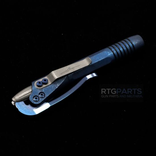 Microtech, Siphon II, Lever Action Pen, Titanium, Antique Blue Slab Side Titanium with Blue Titanium Lever, 401-IBTIBLVB-MCK, MICROTECH-401-IBTIBLVB-MCK, RTG Parts