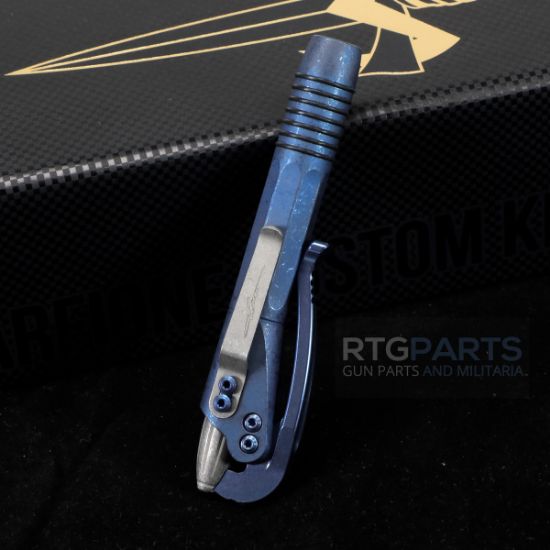 Microtech, Siphon II, Lever Action Pen, Titanium, Antique Blue Slab Side Titanium with Blue Titanium Lever, 401-IBTIBLVB-MCK, MICROTECH-401-IBTIBLVB-MCK, RTG Parts