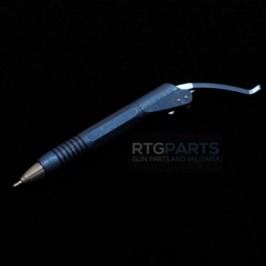 Microtech, Siphon II, Lever Action Pen, Titanium, Antique Blue Slab Side Titanium with Blue Titanium Lever, 401-IBTIBLVB-MCK, MICROTECH-401-IBTIBLVB-MCK, RTG Parts