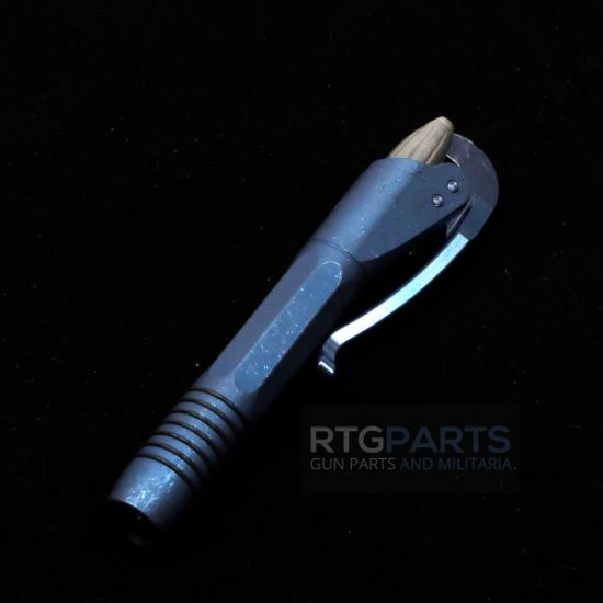 Microtech, Siphon II, Lever Action Pen, Titanium, Antique Blue Slab Side Titanium with Blue Titanium Lever, 401-IBTIBLVB-MCK, MICROTECH-401-IBTIBLVB-MCK, RTG Parts