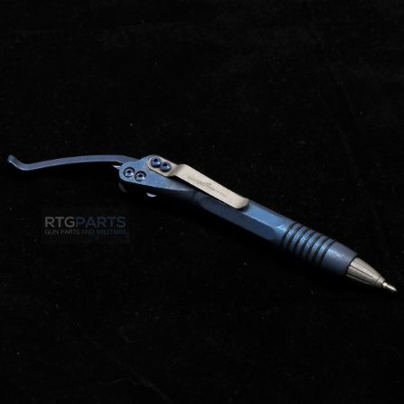 Microtech, Siphon II, Lever Action Pen, Titanium, Antique Blue Slab Side Titanium with Blue Titanium Lever, 401-IBTIBLVB-MCK, MICROTECH-401-IBTIBLVB-MCK, RTG Parts