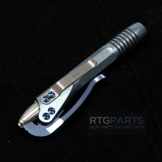 Microtech, Siphon II, Lever Action Pen, Titanium, Ice Blue Slab Side with Blue Titanium Lever, 810222586202, MICROTECH-401-ABSSTIBL-MCK, RTG Parts