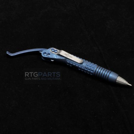 Microtech, Siphon II, Lever Action Pen, Titanium, Antique Blue Frag Pattern Titanium with Blue Titanium Lever, 810222586196, MICROTECH-401-ABFRTIBLAP-MCK, RTG Parts