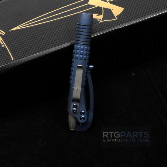 Microtech, Siphon II, Lever Action Pen, Titanium, Antique Blue Frag Pattern Titanium with Blue Titanium Lever, 810222586196, MICROTECH-401-ABFRTIBLAP-MCK, RTG Parts