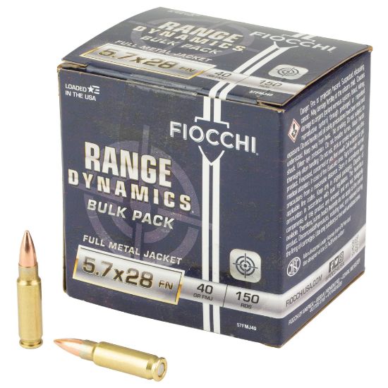 150rd Fiocchi Range Dynamics 5.7x28 40gr FMJ Ammo, 150 Round Box, 762344713403, AMMO-FIO-57FMJ40, RTG Parts