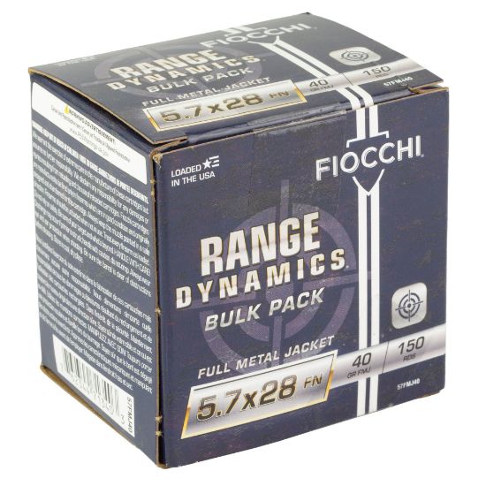 150rd Fiocchi Range Dynamics 5.7x28 40gr FMJ Ammo, 150 Round Box, 762344713403, AMMO-FIO-57FMJ40, RTG Parts