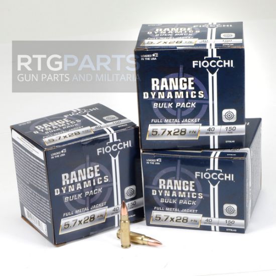 150rd Fiocchi Range Dynamics 5.7x28 40gr FMJ Ammo, 150 Round Box, 762344713403, AMMO-FIO-57FMJ40, RTG Parts