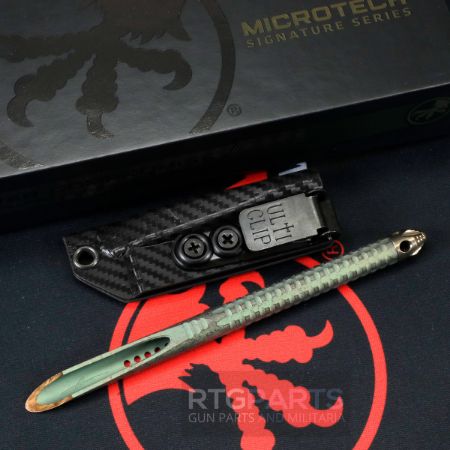 Microtech, Tac-P Mini Spike Penetrator, Titanium Chisel Tip Kubaton Tool, With Glass Breaker, Antique Green Finish, Includes Sheath, 810222586875, MICROTECH-112M-MS2, RTG Parts