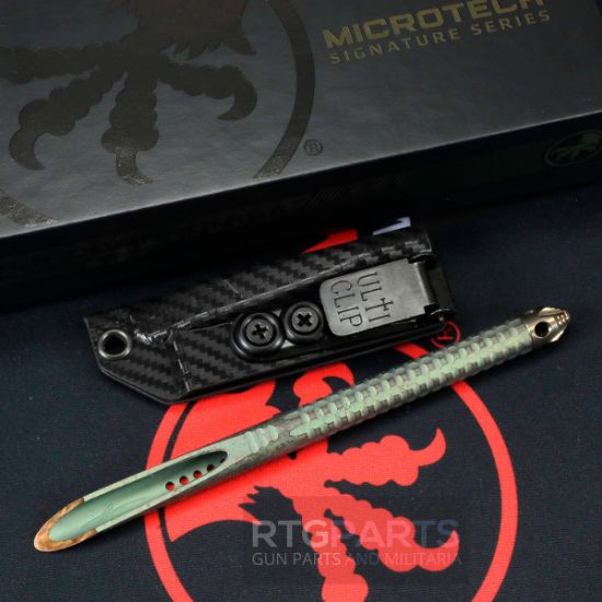 Microtech, Tac-P Mini Spike Penetrator, Titanium Chisel Tip Kubaton Tool, With Glass Breaker, Antique Green Finish, Includes Sheath, 810222586875, MICROTECH-112M-MS2, RTG Parts