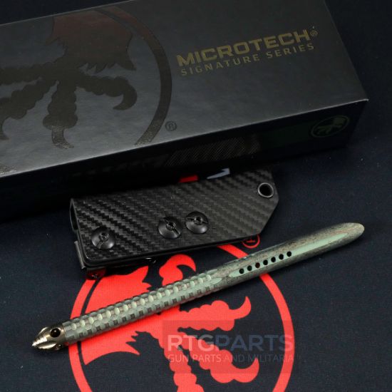 Microtech, Tac-P Mini Spike Penetrator, Titanium Chisel Tip Kubaton Tool, With Glass Breaker, Antique Green Finish, Includes Sheath, 810222586875, MICROTECH-112M-MS2, RTG Parts