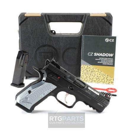 CZ, Shadow 2 Compact, Double Action/Single Action, Semi-automatic, Metal Frame Pistol, 9MM, Matte Finish, Black, Ice Blue / Light Blue Aluminum Grips, Manual Safety, Optics Cut Slide, Red Fiber Optic Front Sight/ Adjustable Rear, 15 Rounds, 2 Magazines, 806703912523, FFL-CZ-91252, RTG Parts