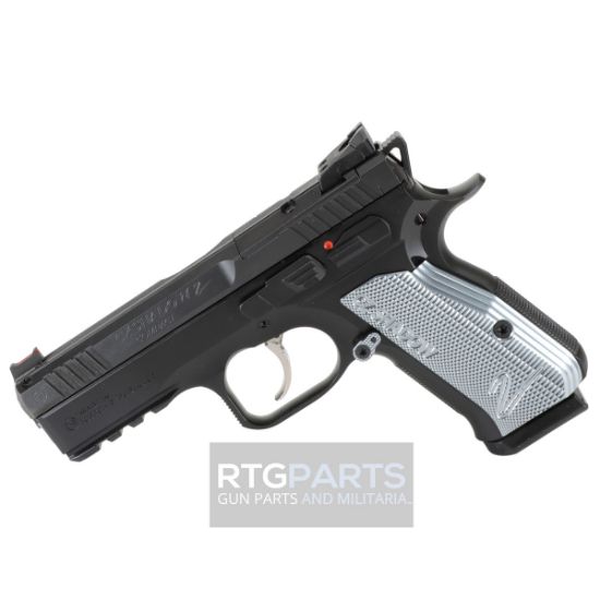 CZ, Shadow 2 Compact, Double Action/Single Action, Semi-automatic, Metal Frame Pistol, 9MM, Matte Finish, Black, Ice Blue / Light Blue Aluminum Grips, Manual Safety, Optics Cut Slide, Red Fiber Optic Front Sight/ Adjustable Rear, 15 Rounds, 2 Magazines, 806703912523, FFL-CZ-91252, RTG Parts