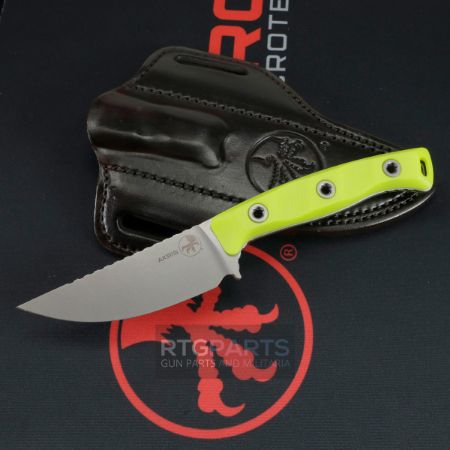 Picture of MICROTECH AKRIS STONEWASH STANDARD G10 HIGH VISIBILITY W/ LEATHER SHEATH 95-10HV-1