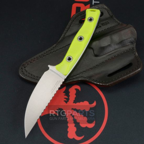 Picture of MICROTECH AKRIS STONEWASH STANDARD G10 HIGH VISIBILITY W/ LEATHER SHEATH 95-10HV-1