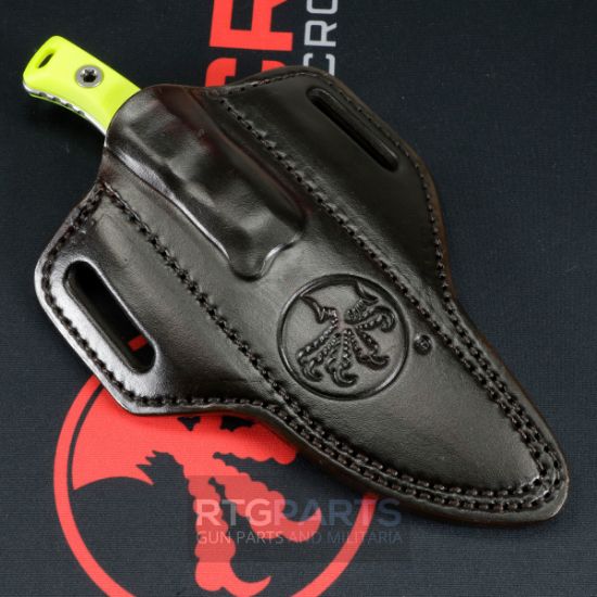 Picture of MICROTECH AKRIS STONEWASH STANDARD G10 HIGH VISIBILITY W/ LEATHER SHEATH 95-10HV-1