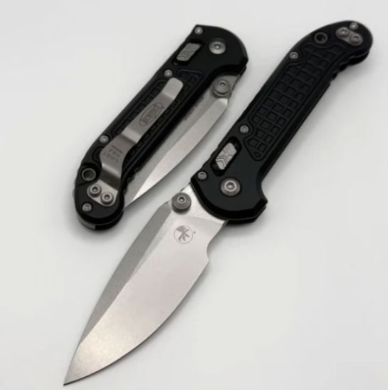 Microtech LUDT RAM-LOK Manual Folding Knife, S/E 3.5 Inch Drop Point MK390 Blade, Stonewash Finish, Aluminum Frag Pattern Grips, Black, Large Underwater Demolition Team (L.U.D.T.), Made in the USA, 810222582891, MICROTECH-1135RL-10FR, RTG Parts