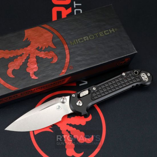 Picture of MICROTECH LUDT RAM-LOK KNIFE, S/E 3.45" STONEWASH, BLACK ALUM FRAG 1135RL-10FR