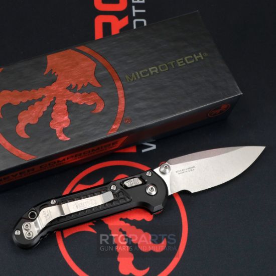 Picture of MICROTECH LUDT RAM-LOK KNIFE, S/E 3.45" STONEWASH, BLACK ALUM FRAG 1135RL-10FR