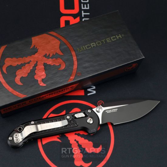 Picture of MICROTECH LUDT RAM-LOK KNIFE, S/E 3.45" TACTICAL BLACK, BLACK ALUM FRAG 1135RL-1FR