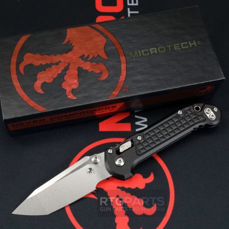 Picture of MICROTECH LUDT RAM-LOK KNIFE, T/E 3.45" STONEWASH, BLACK ALUM FRAG 1136RL-10FR