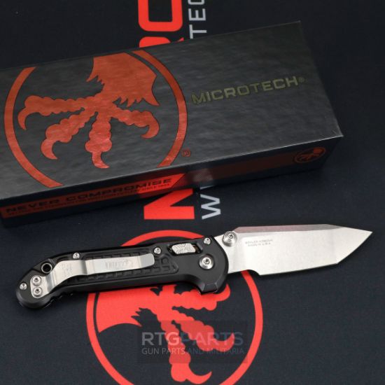 Picture of MICROTECH LUDT RAM-LOK KNIFE, T/E 3.45" STONEWASH, BLACK ALUM FRAG 1136RL-10FR