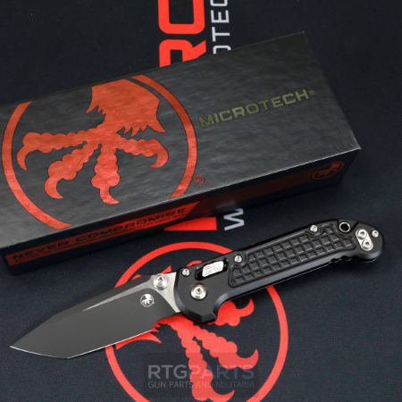 Picture of MICROTECH LUDT RAM-LOK KNIFE, T/E 3.45" TACTICAL BLACK, BLACK ALUM FRAG 1136RL-1FR