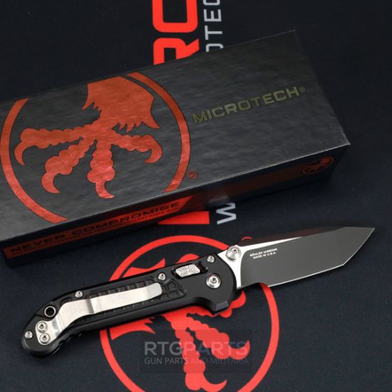 Picture of MICROTECH LUDT RAM-LOK KNIFE, T/E 3.45" TACTICAL BLACK, BLACK ALUM FRAG 1136RL-1FR