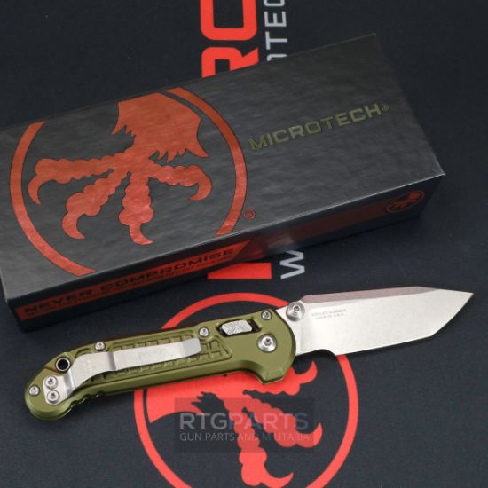 Picture of MICROTECH LUDT RAM-LOK KNIFE, T/E 3.45" STONEWASH, OD GREEN ALUM FRAG 1136RL-10FROD