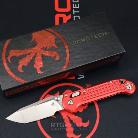 Picture of MICROTECH LUDT RAM-LOK KNIFE, T/E 3.45" STONEWASH, RED ALUM FRAG 1136RL-10FRRD