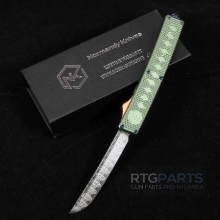 Picture of NORMANDY KNIVES SHOGUN DAMASCUS OTF AUTO KNIFE 3.5" GREEN