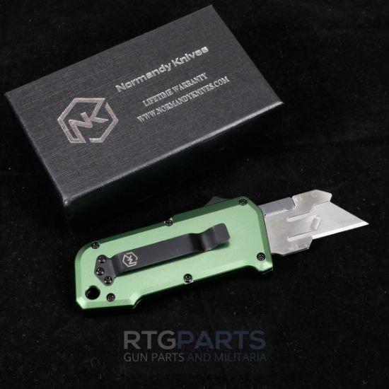Normandy Knives, Occam's OTF, Out The Front Automatic, Replaceable Razor Blade Knife, Takes Standard Razor Blades, Aluminum Body, OD Green, OTF, NK-OCCAM-Green, RTG Parts