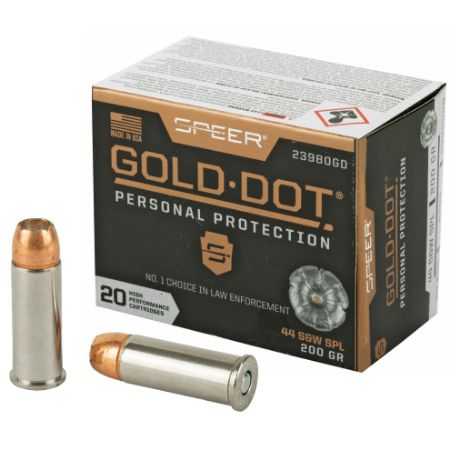Speer Ammunition, Speer Gold Dot, Personal Protection, 44 Special, 200 Grain, Hollow Point, 20 Round Box, 200gr, 604544647396, AMMO-23980GD, RTG Parts