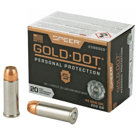 Speer Ammunition, Speer Gold Dot, Personal Protection, 44 Special, 200 Grain, Hollow Point, 20 Round Box, 200gr, 604544647396, AMMO-23980GD, RTG Parts